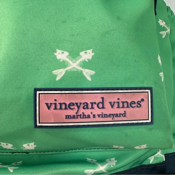 Vineyard Vines Martha’s Vineyard Fishbones Green Blue Backpack - Picture 9 of 13